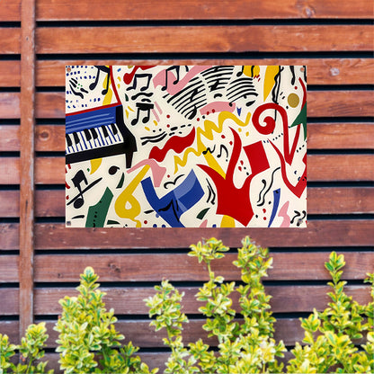 Abstracte kunst met kleurrijke muzieknoten tuinposter