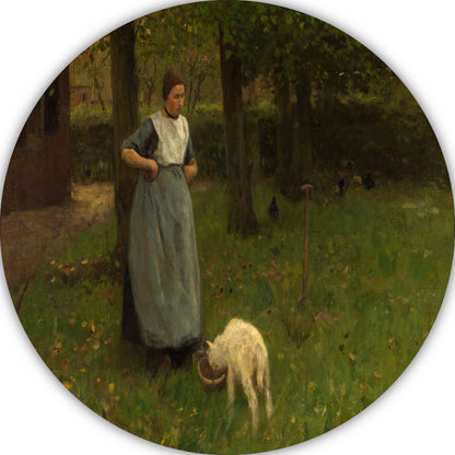 Vrouw uit Laren met Lamsvlees - Anton Mauve aluminium muurcirkel