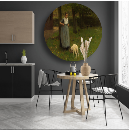 Vrouw uit Laren met Lamsvlees - Anton Mauve aluminium muurcirkel