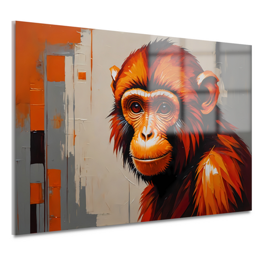 Expressieve aap in oranje en rood acrylglas