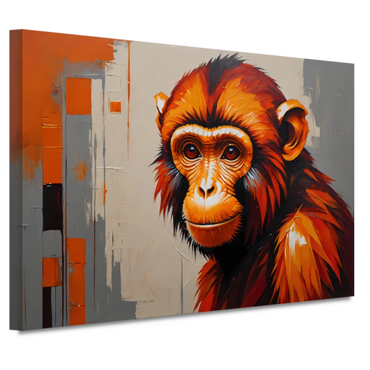 Expressieve aap in oranje en rood canvas
