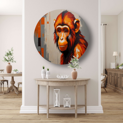 Expressieve aap in oranje en rood forex muurcirkel
