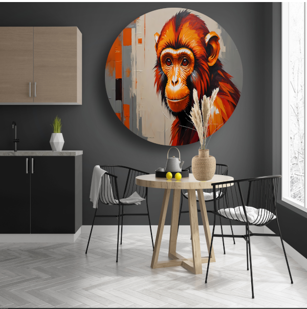 Expressieve aap in oranje en rood forex muurcirkel