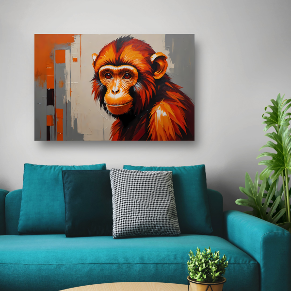 Expressieve aap in oranje en rood poster