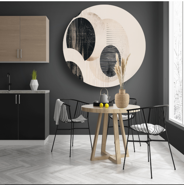 Overlappende cirkels in neutrale tinten aluminium muurcirkel