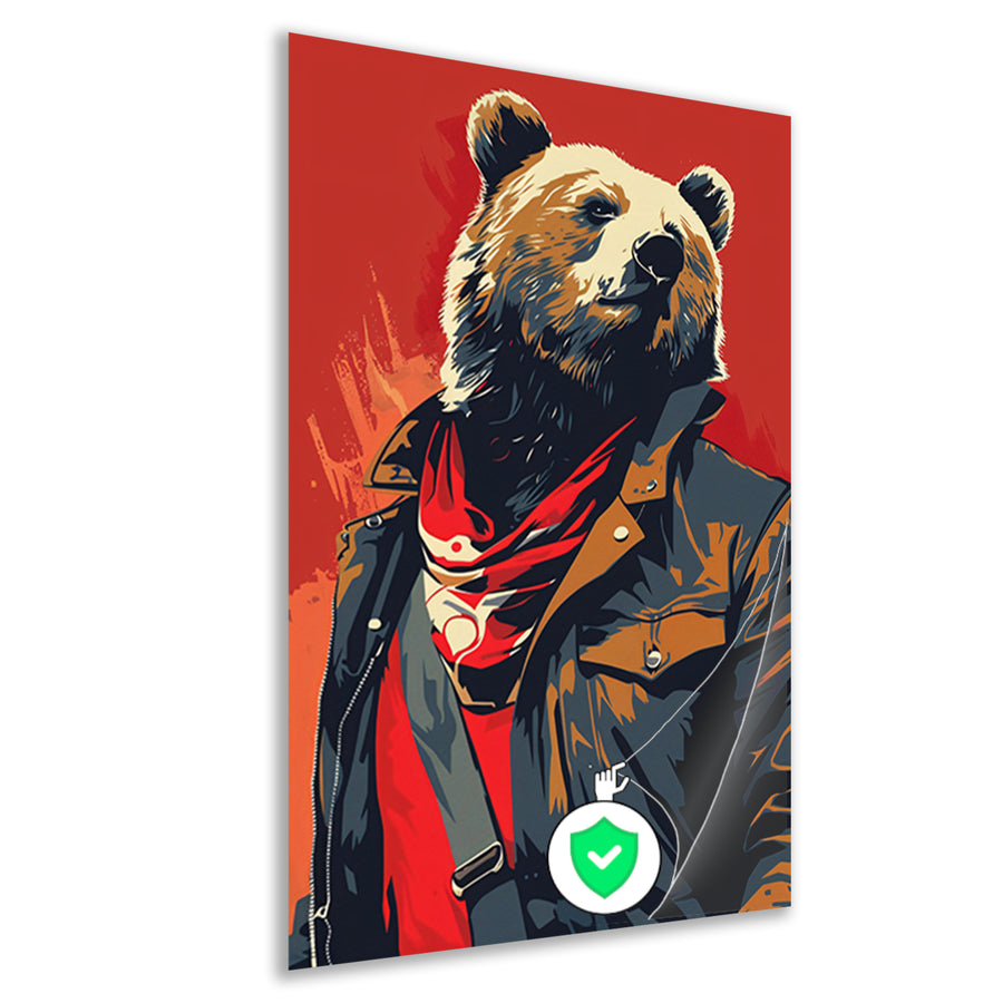 Digitale kunstprint van beer met leren jack poster