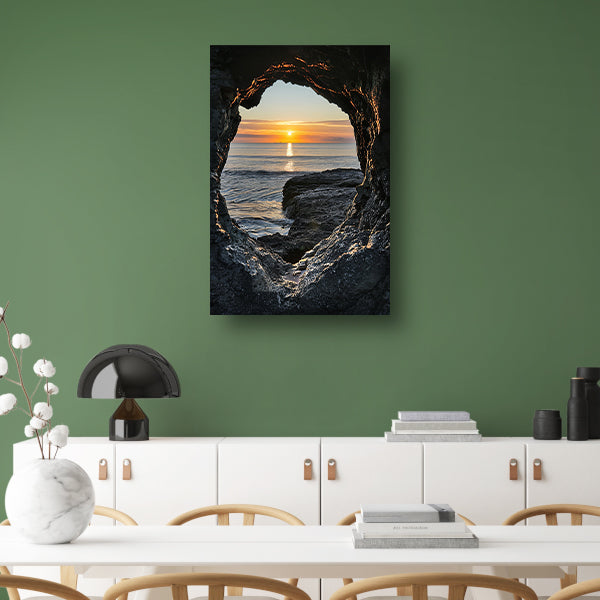 Zonsondergang aan Zee door Stenen Grot acrylglas