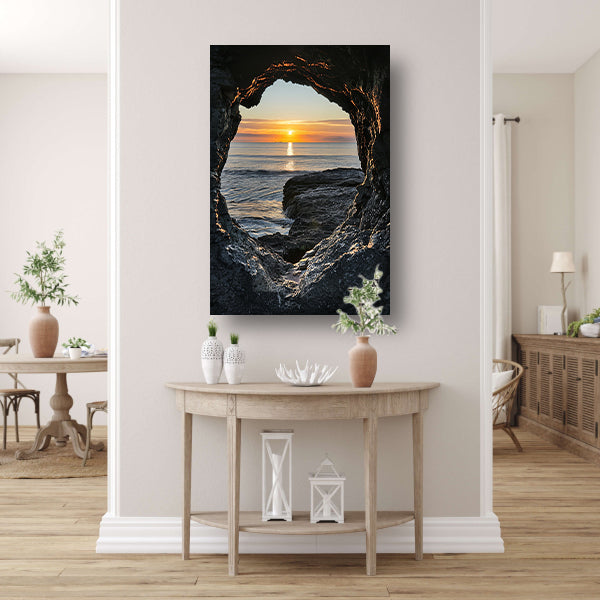 Zonsondergang aan Zee door Stenen Grot acrylglas