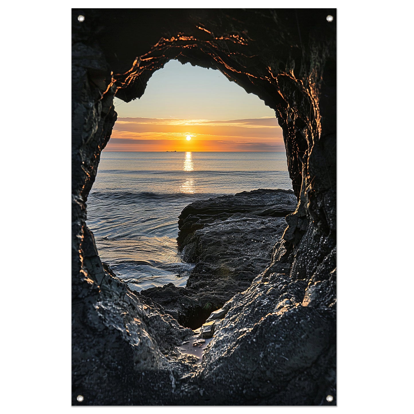 Zonsondergang aan Zee door Stenen Grot tuinposter