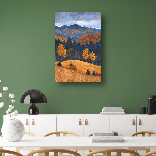 Herfstlandschap met bergen en kleurrijke bomen canvas