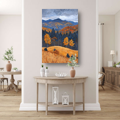 Herfstlandschap met bergen en kleurrijke bomen canvas