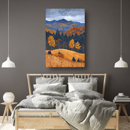 Herfstlandschap met bergen en kleurrijke bomen canvas