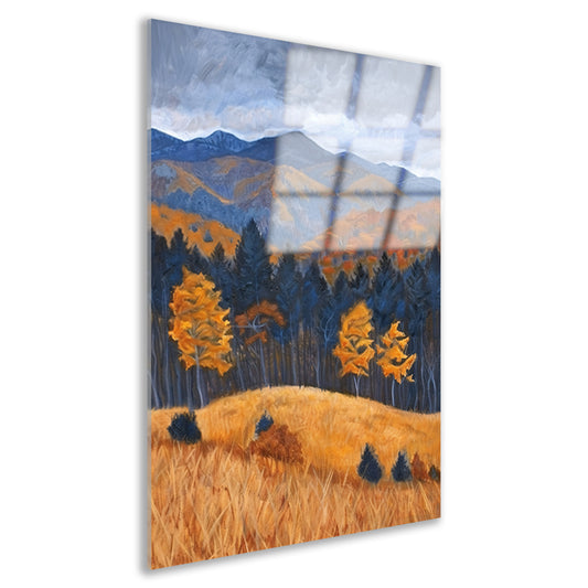 Herfstlandschap met bergen en kleurrijke bomen acrylglas