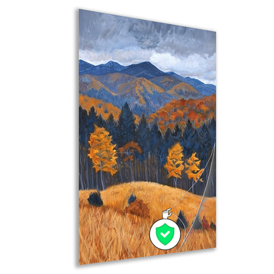 Herfstlandschap met bergen en kleurrijke bomen poster