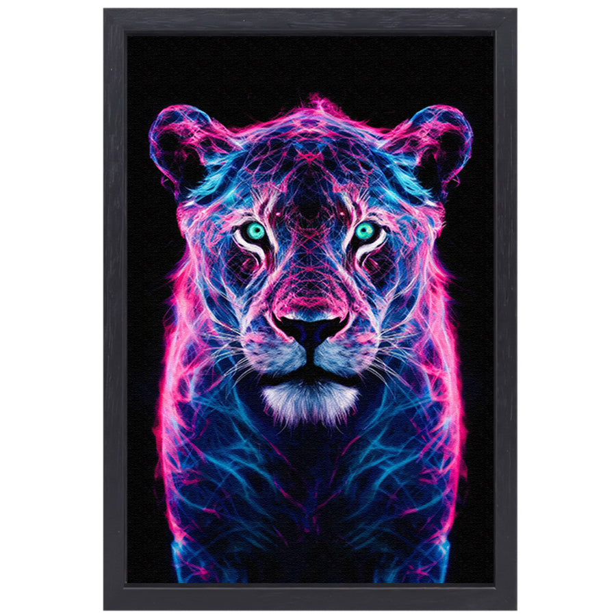 Futuristische bioluminescente leeuw met kleurrijke lichten canvas met baklijst