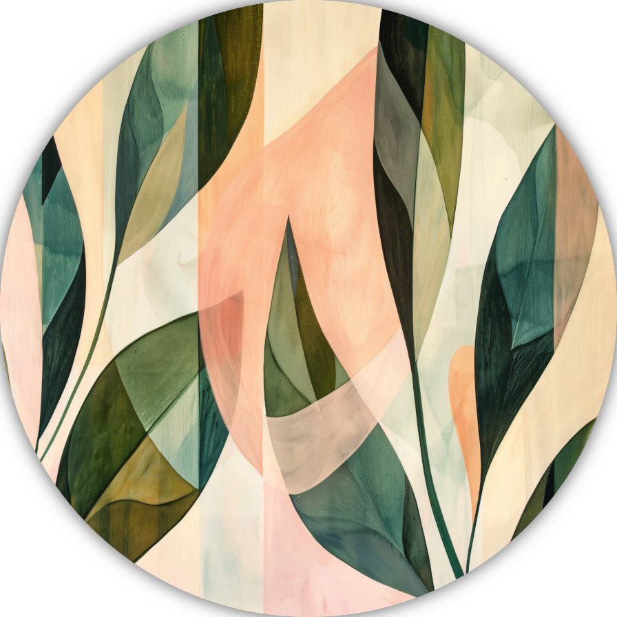 Bladeren in Pastel - Abstract Natuur Ontwerp aluminium muurcirkel