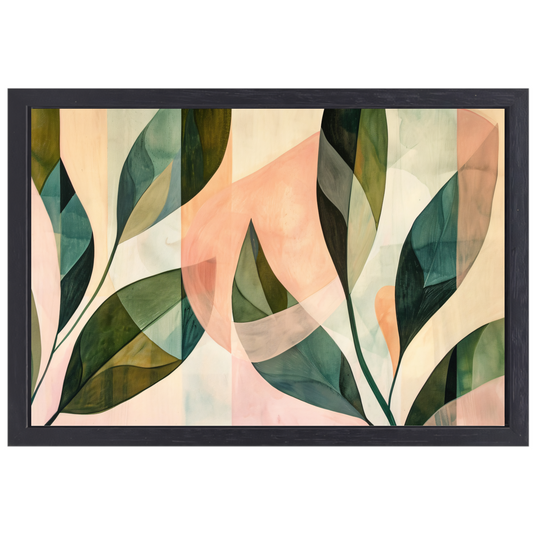 Bladeren in Pastel - Abstract Natuur Ontwerp canvas met baklijst