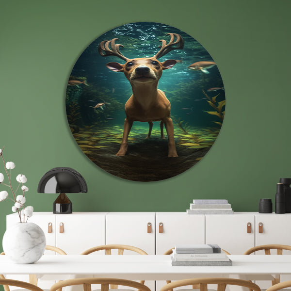 Hert zwemt onder water in surrealistische droom forex muurcirkel