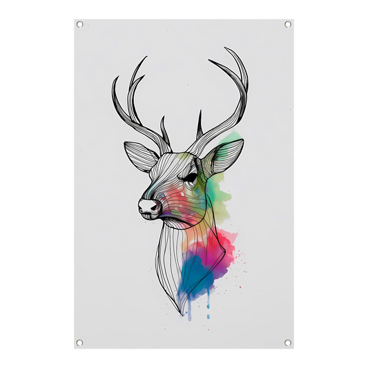 Minimalistisch lijnkunst hert in kleurexplosie tuinposter