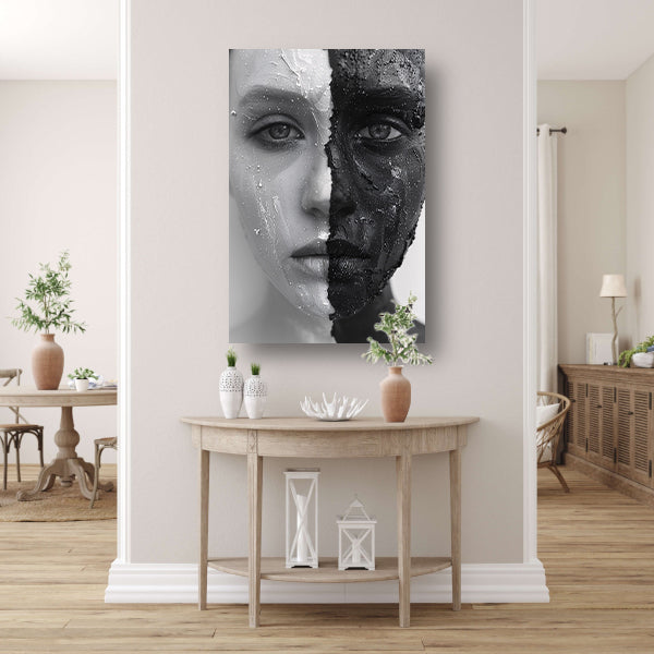 Gelaagde Visie in Zwart en Wit canvas met baklijst