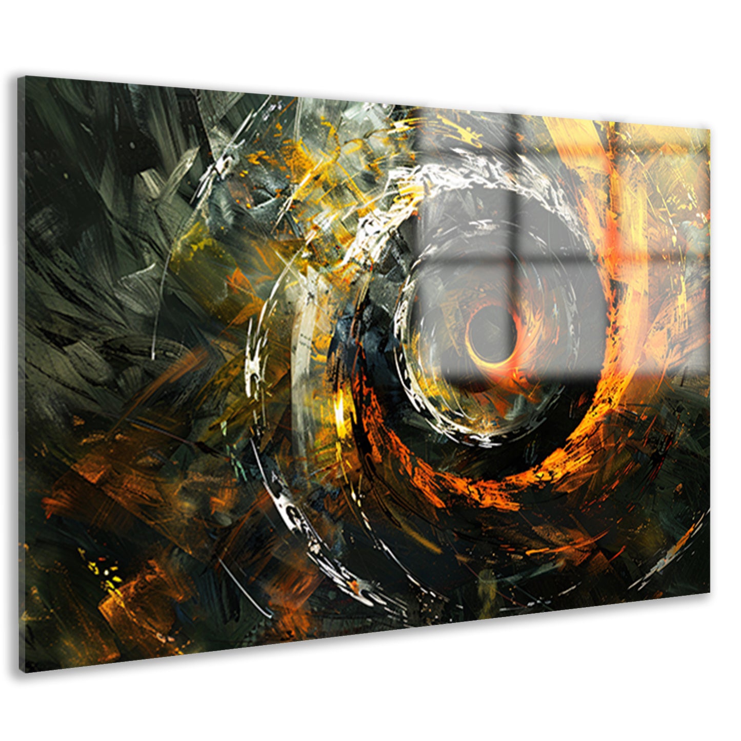 Dynamisch abstract schilderij met spiraalvormen acrylglas