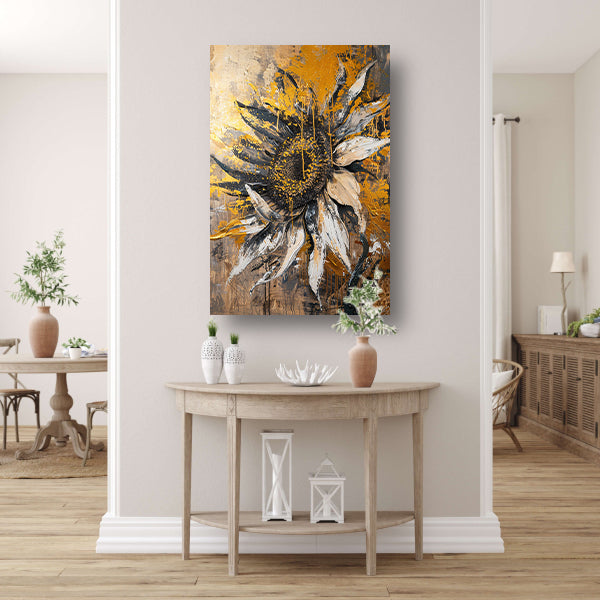 Dynamische Abstracte Zonnebloem in Explosieve Kleuren poster