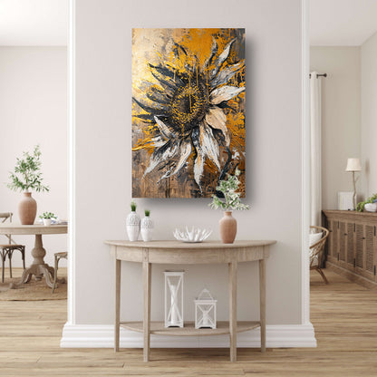 Dynamische Abstracte Zonnebloem in Explosieve Kleuren acrylglas