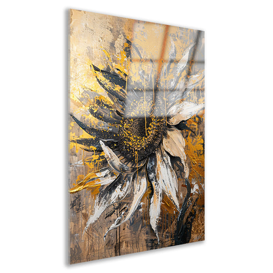 Dynamische Abstracte Zonnebloem in Explosieve Kleuren acrylglas
