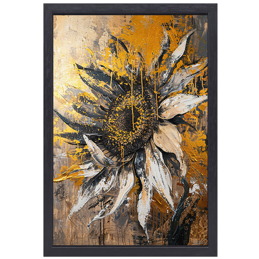 Dynamische Abstracte Zonnebloem in Explosieve Kleuren canvas met baklijst