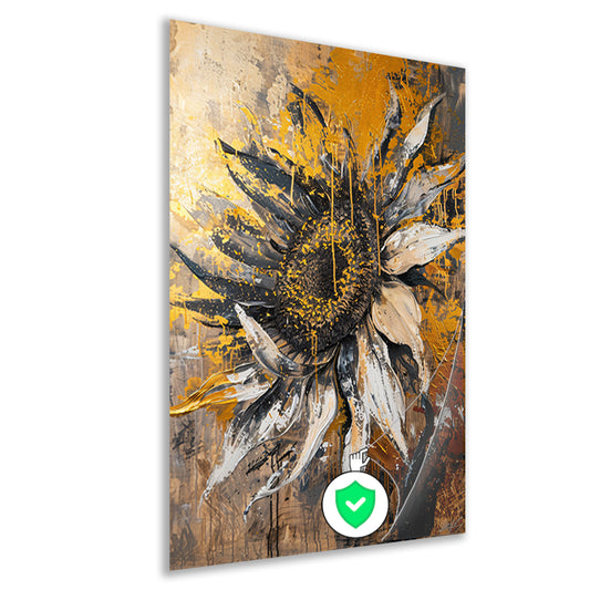 Dynamische Abstracte Zonnebloem in Explosieve Kleuren poster