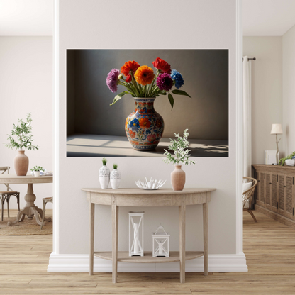 Kleurrijk stilleven met bloemen in vaas canvas