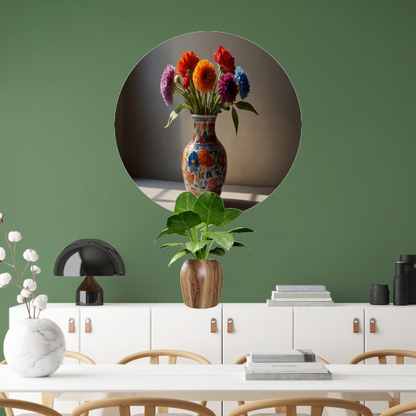 Kleurrijk stilleven met bloemen in vaas aluminium muurcirkel