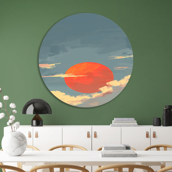 Adembenemende digitale kunst van zonsondergang aluminium muurcirkel