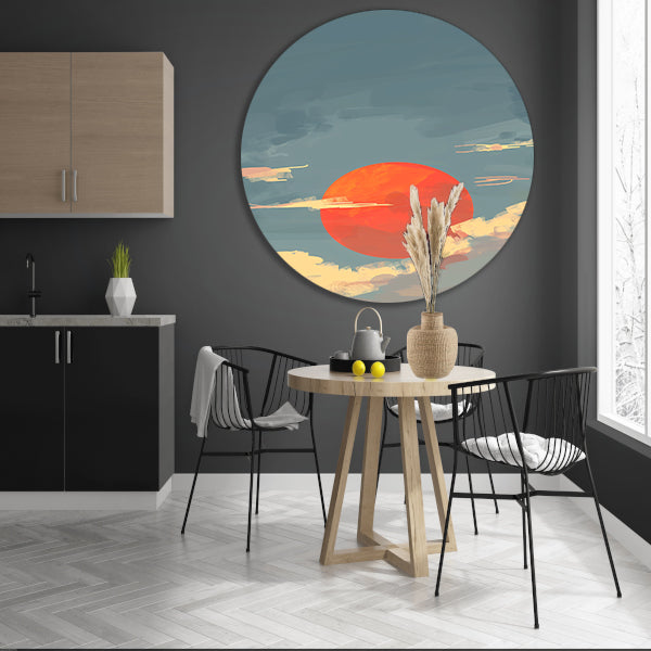 Adembenemende digitale kunst van zonsondergang aluminium muurcirkel