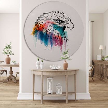 Moderne Kleurrijke Adelaar Lijnkunst aluminium muurcirkel