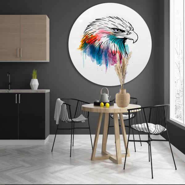 Moderne Kleurrijke Adelaar Lijnkunst aluminium muurcirkel