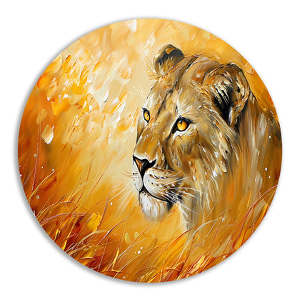 Abstract schilderij van leeuw in kleurrijk gras forex muurcirkel