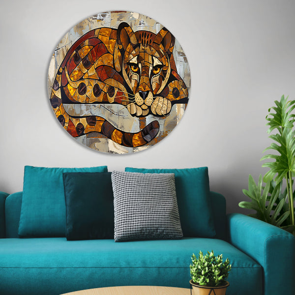 Kleurrijk glas-in-lood cheeta ontwerp aluminium muurcirkel