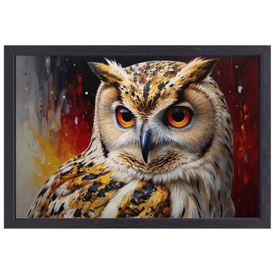 Majestueuze Uil met Levendige Kleurexplosie canvas met baklijst