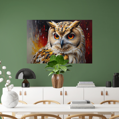Majestueuze Uil met Levendige Kleurexplosie canvas met baklijst