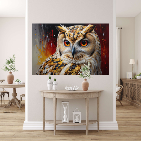 Majestueuze Uil met Levendige Kleurexplosie canvas met baklijst