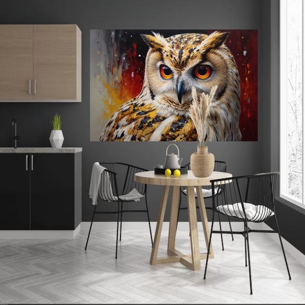 Majestueuze Uil met Levendige Kleurexplosie canvas met baklijst