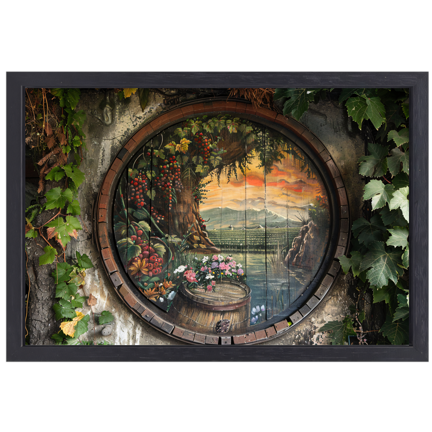 Impressionistisch Wijnvat Landschap canvas met baklijst