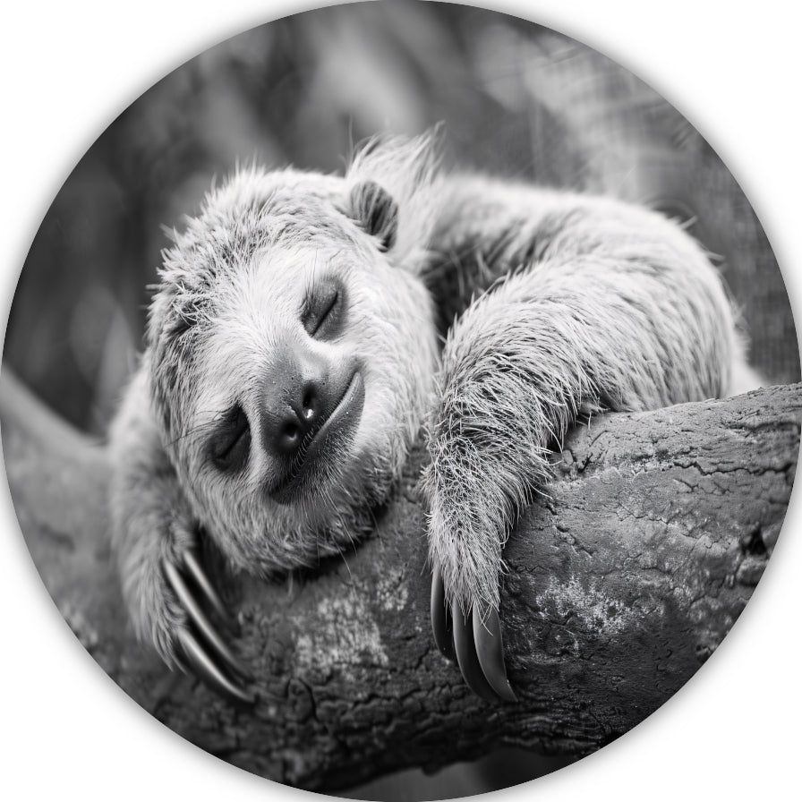 Slapende luiaard op tak aluminium muurcirkel