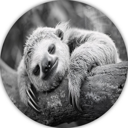 Slapende luiaard op tak aluminium muurcirkel