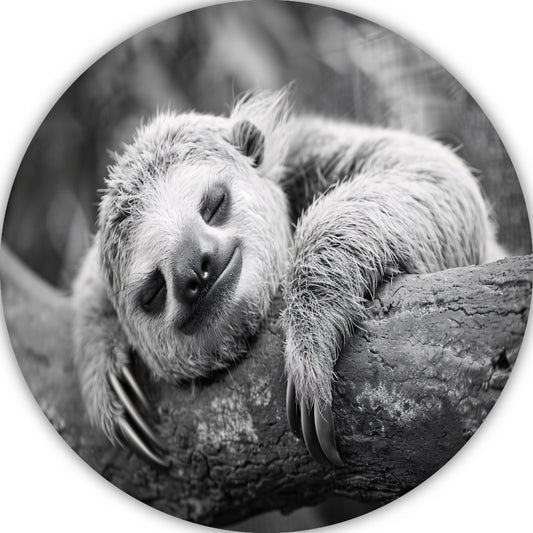 Slapende luiaard op tak aluminium muurcirkel