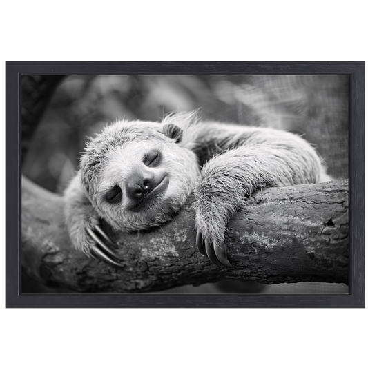 Slapende luiaard op tak canvas met baklijst