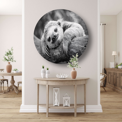 Slapende luiaard op tak aluminium muurcirkel