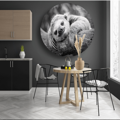 Slapende luiaard op tak aluminium muurcirkel