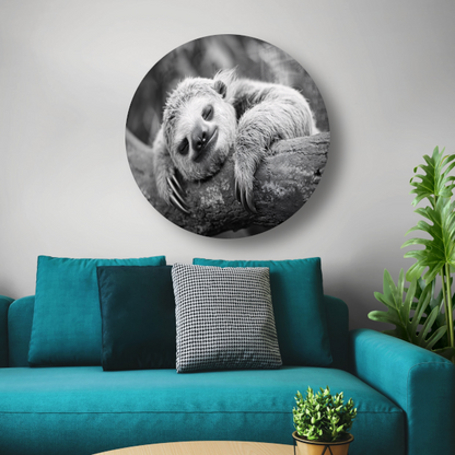 Slapende luiaard op tak aluminium muurcirkel